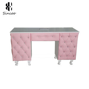 White Wood Top Double <b>Nail</b> Salon <b>Desk</b> Manicure Lap Reception With Dust Collector Fan for <b>Nail</b> Shop - Product Image 6