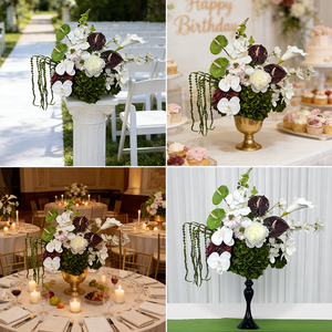 Premium Faux Silk Realistic Floral Arrangement White Peonies <b>Hydrangeas</b> Greenery Handmade Modern Eco-friendly Wedding Backdrop - Product Image 2