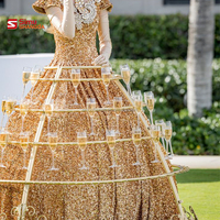 Robe de serveuse de champagne de luxe pour événements, mariages, déguisement de performeur, présentation de bouteilles, avec jupe murale de champagne