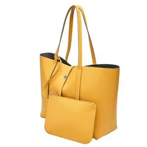 Seabag Customized 2 IN 1 Handbag Yellow Vegan Leather Ladies Large Shopping Bag Women Tote Bag