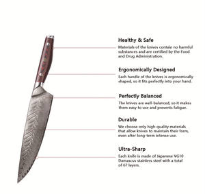 Vg 10 couteau De Chef professionnel en acier 8 pouces, couteau De Cuisine en acier damas <span class=keywords><strong>Couteaux</strong></span> De Cuisine couteau De Chef - Product Image 2