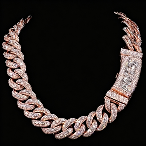 Collar de eslabones cubanos estilo Hip Hop con moissanita VVS talla baguette, chapado en oro rosa, plata 925, y pulsera cubana. Joyería fina para hombre. - Product Image 1