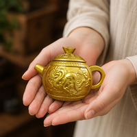 Théière en laiton poli en forme de gourde Dragon avec couvercle rotatif à 360 degrés et bouton en forme de lingot, Feng Shui Chinois Interactif Anti-stress