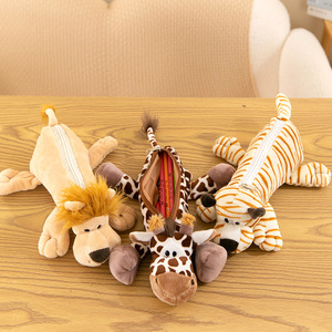 Оптовая продажа милых животных джунглей супер мягкие плюшевые сумки для макияжа пеналы Тигровая утка Лев Слон унисекс одеяло PP Хлопок - Product Image 4