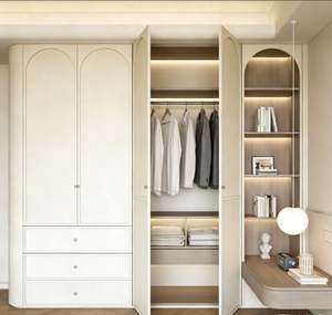 Wood Grain MDF <b>Wardrobe</b> Wall Mounted Bedroom Closet Modular Storage System With Adjustable Shelves and Drawers - Product Image 3