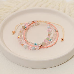 Bracelet tissé coloré cristal de pierre naturelle multicouche tissé Bracelet réglable pour les femmes Uionen 1312 - Product Image 1