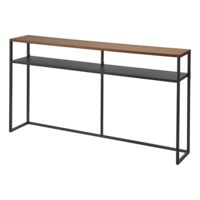 Table console longue Home Tower pour entrée ou couloir, table étroite à placer derrière un canapé avec plateau et étagère en métal - Acier