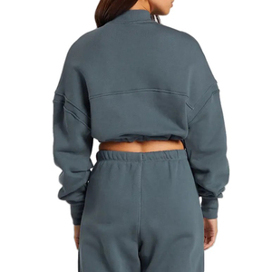 Logo personnalisé Vente en gros <span class=keywords><strong>Pull</strong></span> en molleton de coton épais <span class=keywords><strong>Pull</strong></span> pour femmes <span class=keywords><strong>Pull</strong></span> Over Jumper Half Zipper Adjustable Drawcord Hem Sweatshirts <span class=keywords><strong>Crop</strong></span> <span class=keywords><strong>Top</strong></span> - Product Image 2