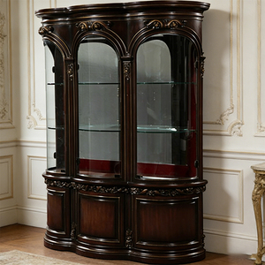 Royal Antique Designs Living Room Furniture Villa Bar Wine Cabinet Metal Handle Luxury Wood Veneer Wine <strong>Rack</strong> Display With <strong>Glass</strong> - Product Image 1