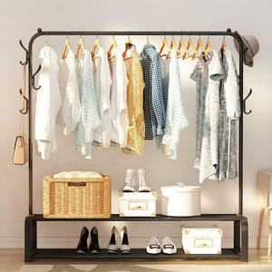 ราวตากผ้าแบบตั้งพื้นถึงเพดาน ห้องนั่งเล่น ห้องนอน วัสดุโลหะผสมสังกะสี สำหรับใช้ในบ้าน แบบเคลื่อนย้ายได้ สองเสา ดีไซน์ทันสมัย - Product Image 1