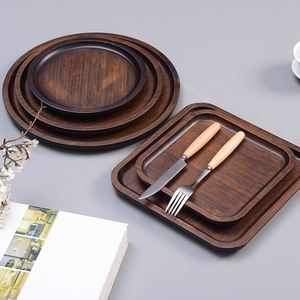 Plateaux de service en bois rectangulaires et ronds couleur noyer pour le thé, la nourriture, les buffets et les fêtes - Product Image 4