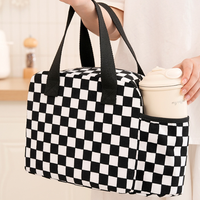 Nouveau sac à lunch demi-lune en velours côtelé à motif à carreaux, sac repas multifonctionnel et tendance de grande capacité pour le travail