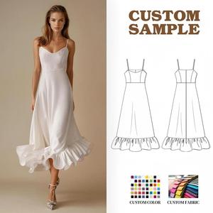 Vestido Midi Personalizado al por Mayor, Fabricante de Moda, Sexy, Cuello en V, con Volantes, Satinado, Elegante, Casual, para <span class=keywords><strong>Fiesta</strong></span>, Plisado, para Mujer - Product Image 1