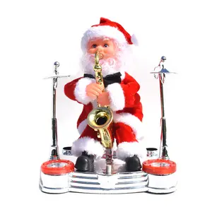 舞台演奏萨克斯管击鼓电动音乐圣诞老人娃娃摆件圣诞礼物圣诞装饰品