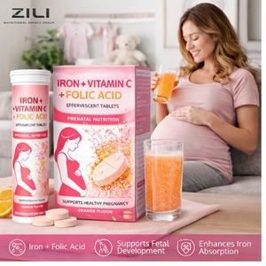 Suplementos de Vitamina C, Hierro y Ácido Fólico para Mujeres Embarazadas OEM, Tableta Efervescente de Hierro y Ácido Fólico - Product Image 1