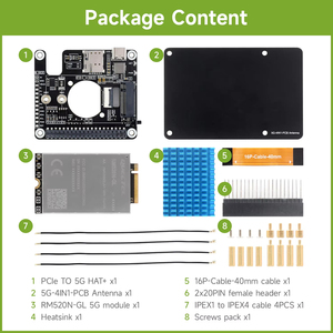 RM502Q-AE 5G HAT+ PCIe vers 5G/4G/3G HAT pour Raspberry Pi 5 Compatible avec les modules 5G SIMCom/Quectel 3042/3052 K533 - Product Image 5