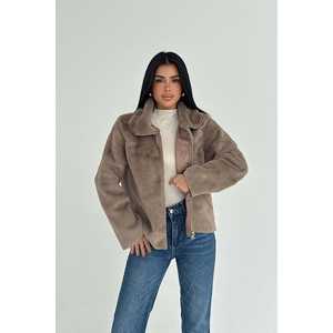 Blazer en fourrure grise fine avec imprimé à carreaux, parka et trench en fausse fourrure de mouton enduite, avec fermeture éclair - Product Image 4