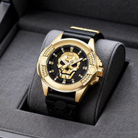 Montre mécanique automatique pour homme, boîtier plaqué or, bracelet en silicone noir, style hip-hop rock, grand cadran, montre-bracelet de luxe, cadeau de fête