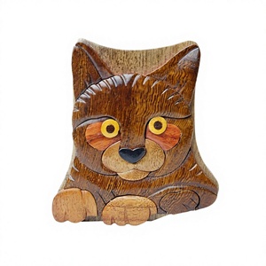 Figurine de chat en bois faite à la main, art d'incrustation, décoration d'intérieur, sculpture animale autoportante, fabriquée au Vietnam - Product Image 1