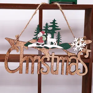 קישוט הסיטונאי עץ חג המולד סנטה שלג תליון דלת עץ תלוי עבור חג המולד קישוט