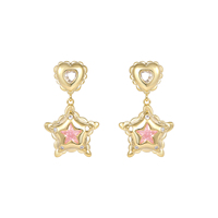 Boucles d'oreilles pendantes KAVNAR en laiton plaqué or 14 carats, avec tige en argent sterling 925, motif étoile rose et cœur pour femme