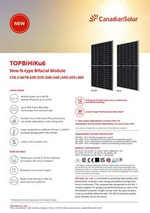 แผงโซลาร์เซลล์แบบสองหน้ารุ่นใหม่ CS6.2-66TB กำลังไฟสูง 630W-660W ประสิทธิภาพสูง 23.3%-24.4% โครงอะลูมิเนียมชุบอโนไดซ์ รุ่นใหม่ CS6.2-66TB - Product Image 1