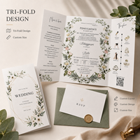 Cartes d'invitation de mariage pliables personnalisées, design élégant botanique floral et eucalyptus avec détails multi-pages et itinéraire