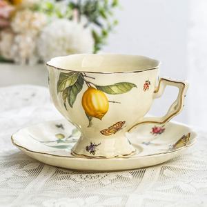 Tetera de café Vintage, taza de té de la tarde francesa de lujo de cerámica y platillo, juego de limón de porcelana de 2 tazas con tetera - Product Image 4