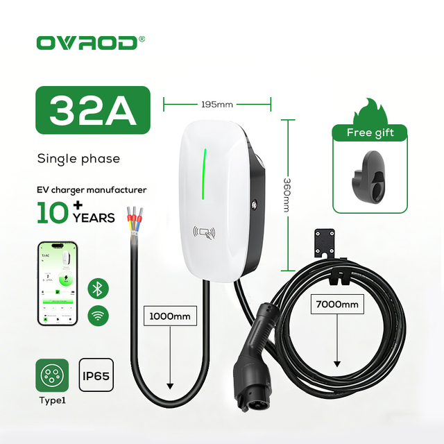 Ovrod IP65 32A Wall Mount American Standard Level 2 EV Fast Charging Electric Vehicle Car Charging Pile Type 1 Ev Charger