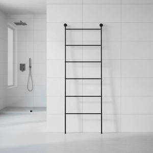 Porte-serviettes en fer durable en forme d'échelle avec finition noire et étagère de rangement pour la salle de bain, pour la maison et l'hôtel - Product Image 1
