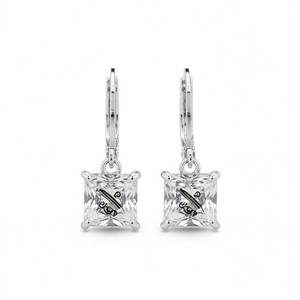 Orecchini Pendenti in Cristallo Bianco e Oro, Argento 925 con Montatura a Griffe, Design Geometrico Classico per Uso Quotidiano Femminile - Product Image 1