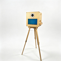 Photomaton vintage en bois avec écran tactile 15,6 pouces, anneau lumineux LED, hauteur de caméra réglable, impression instantanée pour mariage, fête, événement
