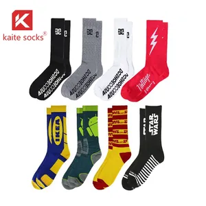 Calcetines deportivos con logotipo personalizado para hombre y mujer, calcetín de algodón, color blanco, diseño atlético, KTE-3366, precio de fábrica