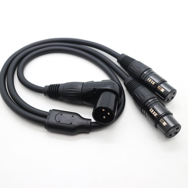 Factory OEM XLR Splitter Cable Xlr Angle Male to Dual Female 3 Pin Patch Y Cable Balanced Microphone Splitter Cord Audio Adapter