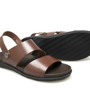 Sandales compensées en cuir véritable pour hommes, confortables, respirantes, à bout ouvert, à enfiler, pour l'été et les activités sportives en extérieur - Product Image 2