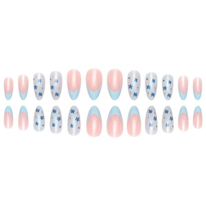 Blue Star French Nails Luxury Ballerina Long Coffin Acrílico PRENSADO <span class=keywords><strong>Uñas</strong></span> <span class=keywords><strong>con</strong></span> pegamento Reutilizable Logotipo personalizado para bricolaje o uso en salón - Product Image 6