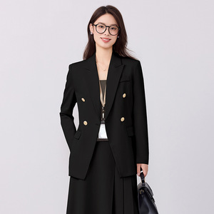 Women's Professional Suit Set Gray Double-Breasted Jacket Midi Skirt Formal Workwear Anti-Wrinkle Polyester Fabric - Product Image 3
