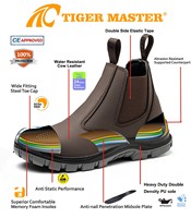 Zapatos de Seguridad Tiger Master de Corte Medio, Color Marrón, Cuero Genuino, Antideslizantes, Resistentes al Aceite, con Puntera de Acero Anti-Impactos y Anti-Pinchazos, para Hombre, Industriales