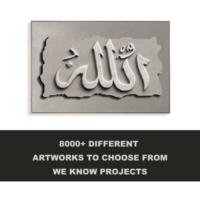 Décoration murale moderne minimaliste grand format avec calligraphie islamique 3D, peinture en relief, œuvre d'art faite à la main par un fournisseur d'œuvres d'art pour projet hôtelier