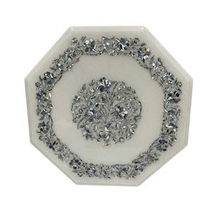 Plateau de table à manger en marbre blanc fait à la main de forme octogonale avec surface solide pour cadeau d'affaires et décoration de la maison - Product Image 1