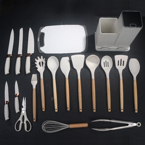 Ensemble d'ustensiles de cuisine en silicone résistant à la chaleur de 19 pièces avec couteaux, outils antiadhésifs dans un rangement pour une cuisson sans tracas - Product Image 2