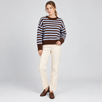 Pull tricoté rayé tendance à col ras du cou pour femme, surdimensionné, texturé et duveteux, décontracté, vente en gros OEM ODM personnalisé