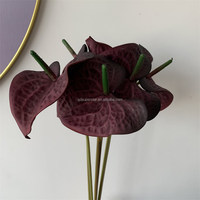 B-762 Bunga Artifisial Burgundy Laris Manis untuk Dekorasi Pernikahan, Bunga Anthurium Burgundy, Bunga Real Touch Grosir