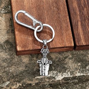 Nordic Viking Rune Keychain Stainless Steel <b>Pendant</b> Leather Cord Men's Jewelry Gift <b>Cross</b> Pattern Sword Design - Product Image 2