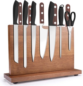 Support magnétique pour couteaux en bois d'acacia, bloc à couteaux magnétique, support magnétique double face pour couteaux et ustensiles - Product Image 1