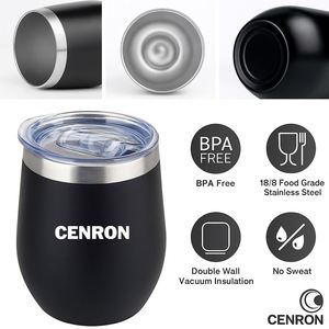 Gobelet à vin sans pied en acier inoxydable Cenron, 12 oz, à double paroi isolée sous vide, pour la rentrée scolaire, design minimaliste et écologique - Product Image 3