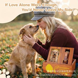 Wooden Pet Urn With Photo Frame And Engraving Dog <b>Memorial</b> <b>Box</b> For Ashes Storage Rectangle Shape Durable Multipurpose - Product Image 3