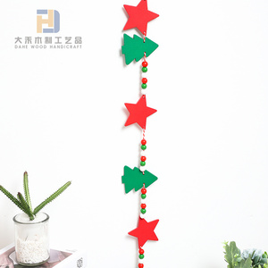 Ghirlanda di perline <span class=keywords><strong>in</strong></span> <span class=keywords><strong>legno</strong></span> a 3 tonalità da 190 cm (6 piedi) con stella rossa fustellata e ciondolo. Albero di Natale per Decorazioni Domestiche Ornamenti da Appendere a Parete - Product Image 6