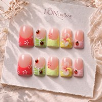 Lot de 10 faux ongles en acrylique faits main, courbes françaises courtes, à presser, couvrance totale, PMMA 3D double embossage