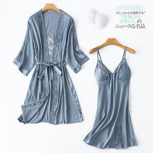 Fashion White Nightgown With Robe Hollow Back Solid Lace <strong>Transparent</strong> <strong>Night</strong> <strong>Gown</strong> Two Piece Suit Short Robe Sets - Product Image 6